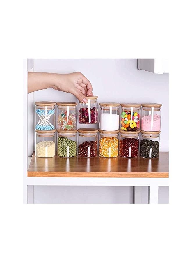 YumLock 200ml Clear Glass Food Storage Containers Set Airtight Food Jars with Bamboo Wooden Lids Kitchen Canisters For Sugar, Candy, Cookie, Rice and Spice Jars Set of 12, KTS03008, Transparent  - Image 3