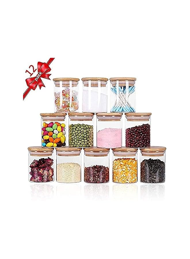 YumLock 200ml Clear Glass Food Storage Containers Set Airtight Food Jars with Bamboo Wooden Lids Kitchen Canisters For Sugar, Candy, Cookie, Rice and Spice Jars Set of 12, KTS03008, Transparent  - Image 2