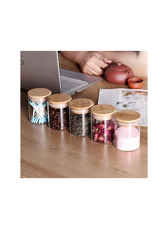 YumLock 200ml Clear Glass Food Storage Containers Set Airtight Food Jars with Bamboo Wooden Lids Kitchen Canisters For Sugar, Candy, Cookie, Rice and Spice Jars Set of 12, KTS03008, Transparent  - Image 4
