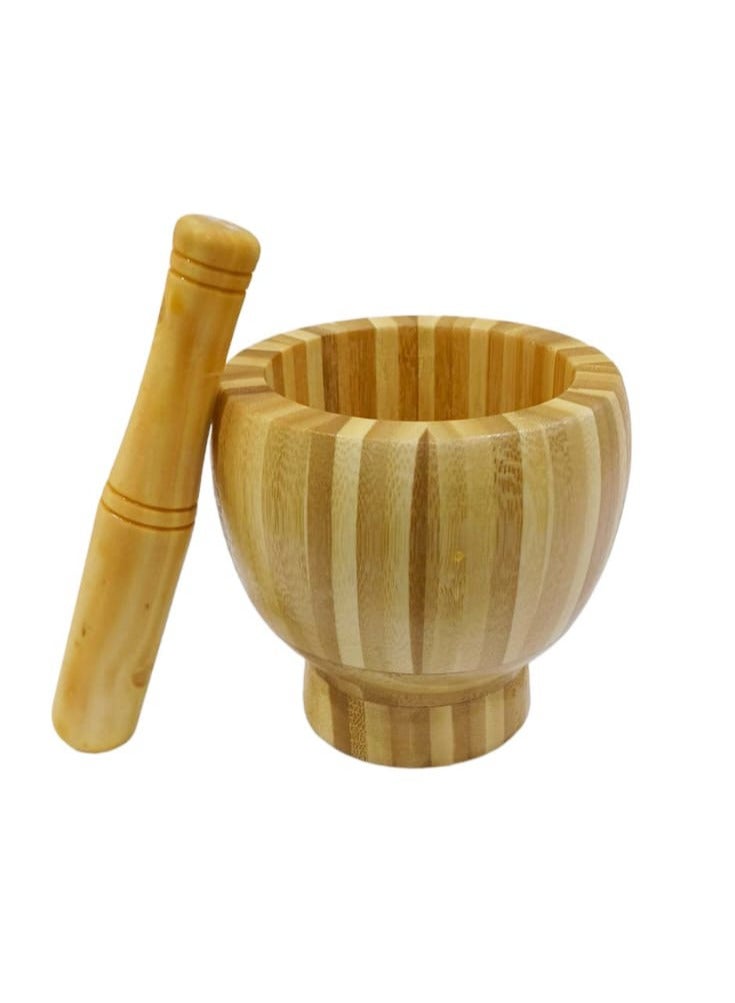 A TO Z Bamboo Wooden Mortar & Pestle 11 cm – Guacamole Bowl, Garlic Pepper Ginger Grinder, Molcajete for Pesto, Spices, and Herbs - Image 1