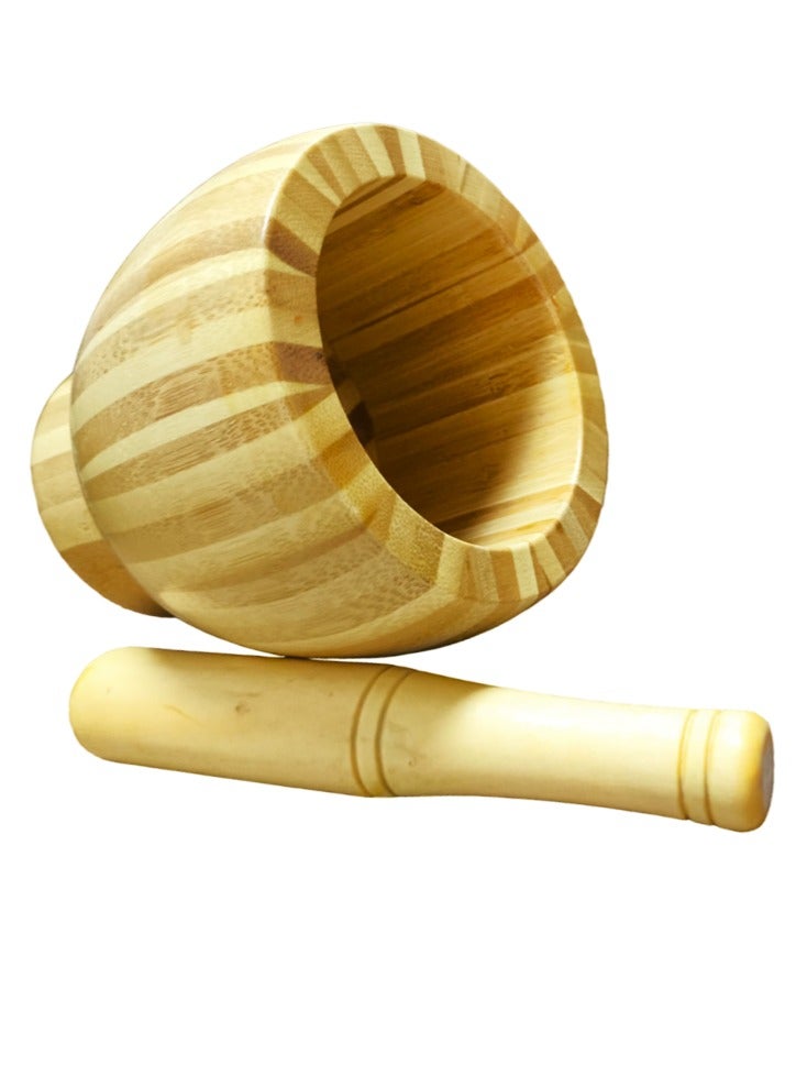 A TO Z Bamboo Wooden Mortar & Pestle 11 cm – Guacamole Bowl, Garlic Pepper Ginger Grinder, Molcajete for Pesto, Spices, and Herbs - Image 5