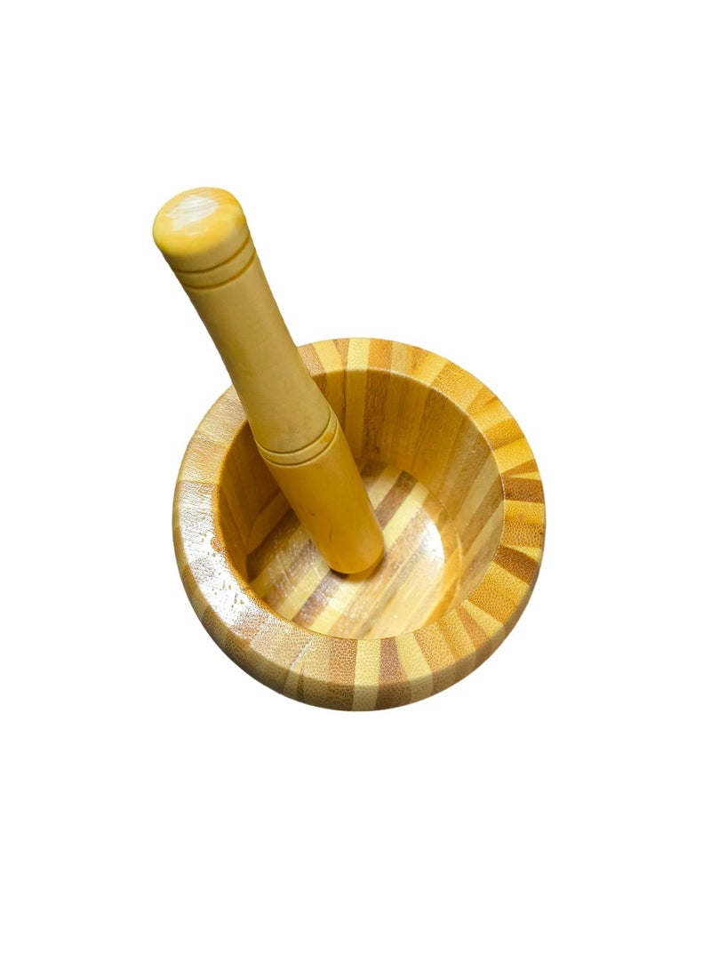 A TO Z Bamboo Wooden Mortar & Pestle 11 cm – Guacamole Bowl, Garlic Pepper Ginger Grinder, Molcajete for Pesto, Spices, and Herbs - Image 3