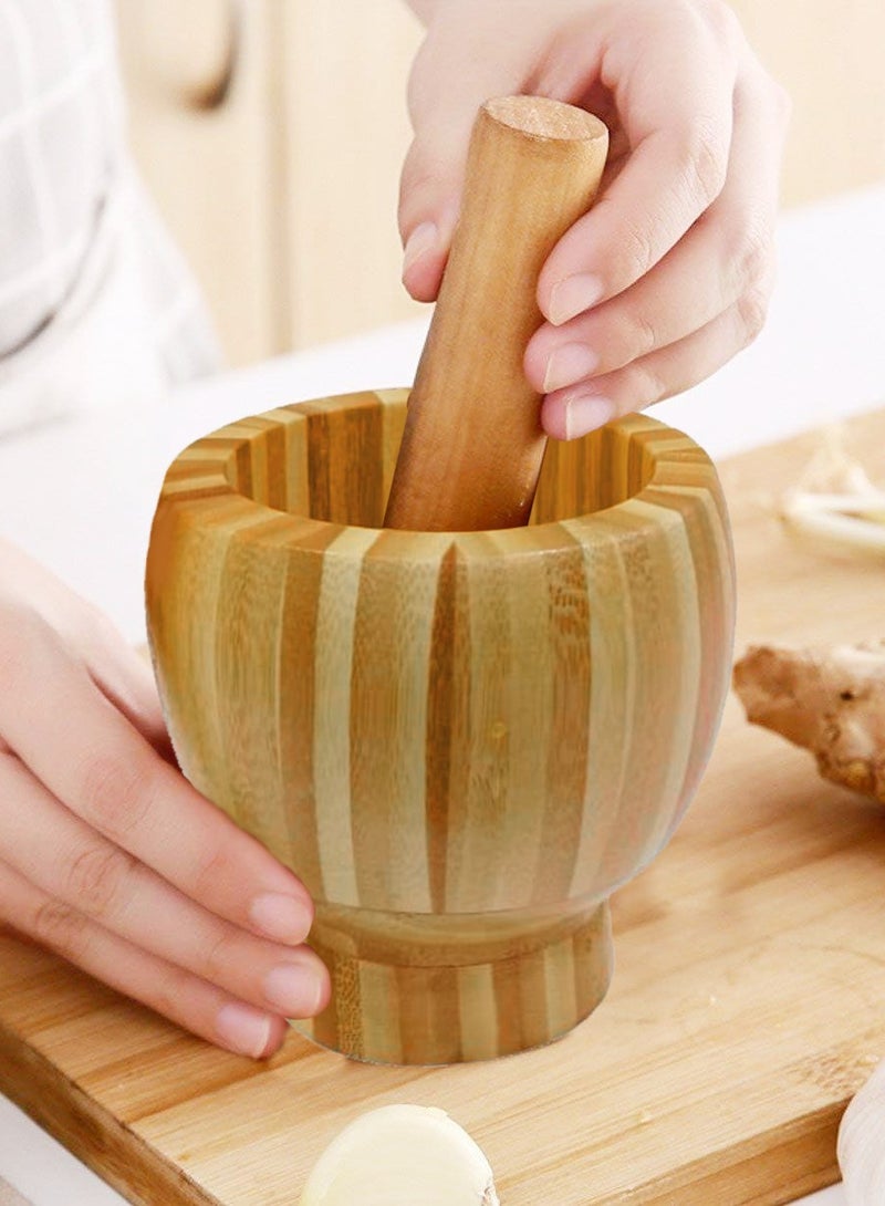 A TO Z Bamboo Wooden Mortar & Pestle 11 cm – Guacamole Bowl, Garlic Pepper Ginger Grinder, Molcajete for Pesto, Spices, and Herbs - Image 4