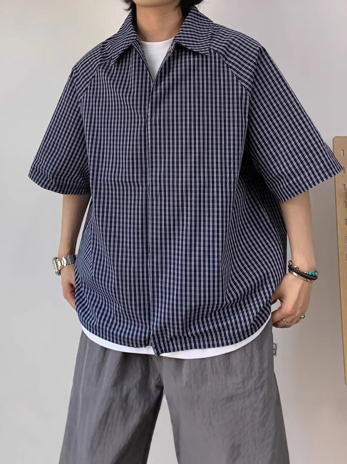 American Retro Plaid Short-Sleeve Shirt For Men And Women, Summer Loose Casual Plaid Shirt, Japanese Versatile Half-Sleeve Top - Image 2