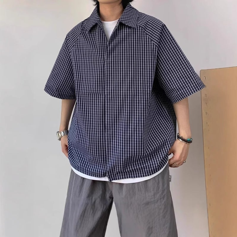 American Retro Plaid Short-Sleeve Shirt For Men And Women, Summer Loose Casual Plaid Shirt, Japanese Versatile Half-Sleeve Top - Image 1