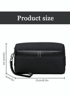 Generic Casual Classic Clutch Bag Portable Large Capacity Lightweight Wallet Business Waterproof Oxford Canvas Zipper Card Holder with Wrist Strap for Men Travel Black  - Image 1