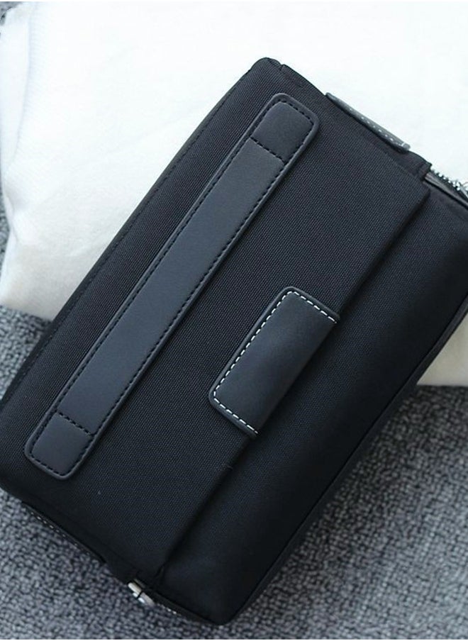 Generic Casual Classic Clutch Bag Portable Large Capacity Lightweight Wallet Business Waterproof Oxford Canvas Zipper Card Holder with Wrist Strap for Men Travel Black  - Image 2