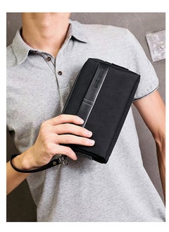 Generic Casual Classic Clutch Bag Portable Large Capacity Lightweight Wallet Business Waterproof Oxford Canvas Zipper Card Holder with Wrist Strap for Men Travel Black  - Image 3