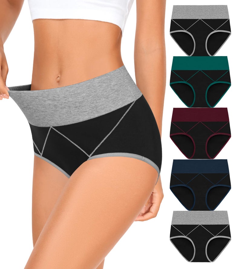 MISSWHO Womens Cotton Stretchy C Section High Waisted Underwear Tummy Control Briefs Breathable Postpartum Ladies 5 Pack Panties Medium - Image 1