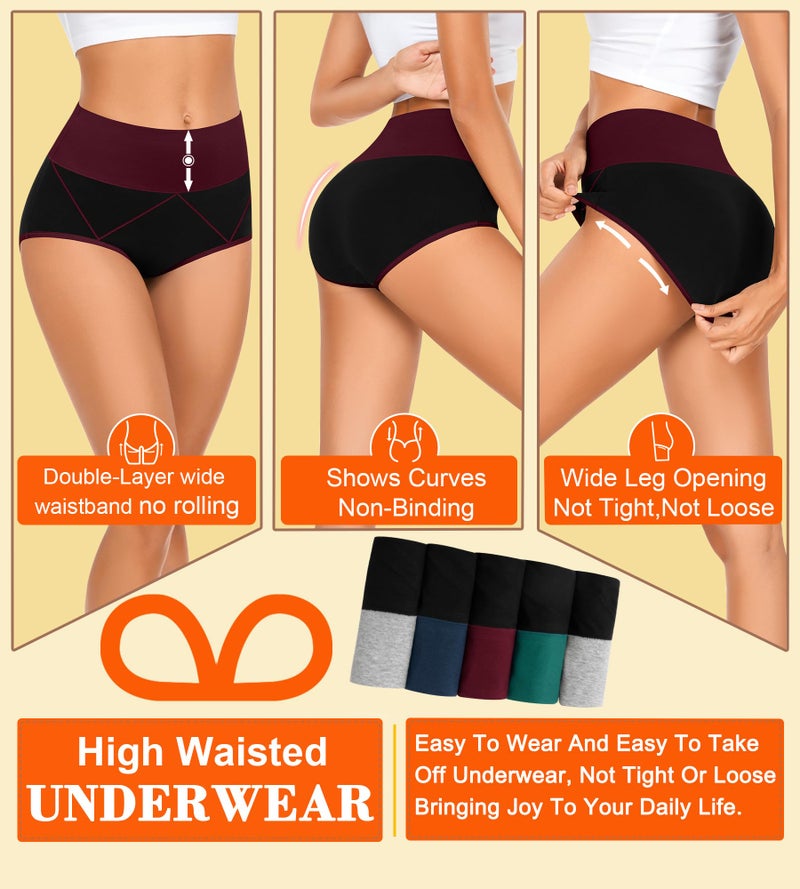 MISSWHO Womens Cotton Stretchy C Section High Waisted Underwear Tummy Control Briefs Breathable Postpartum Ladies 5 Pack Panties Medium - Image 2