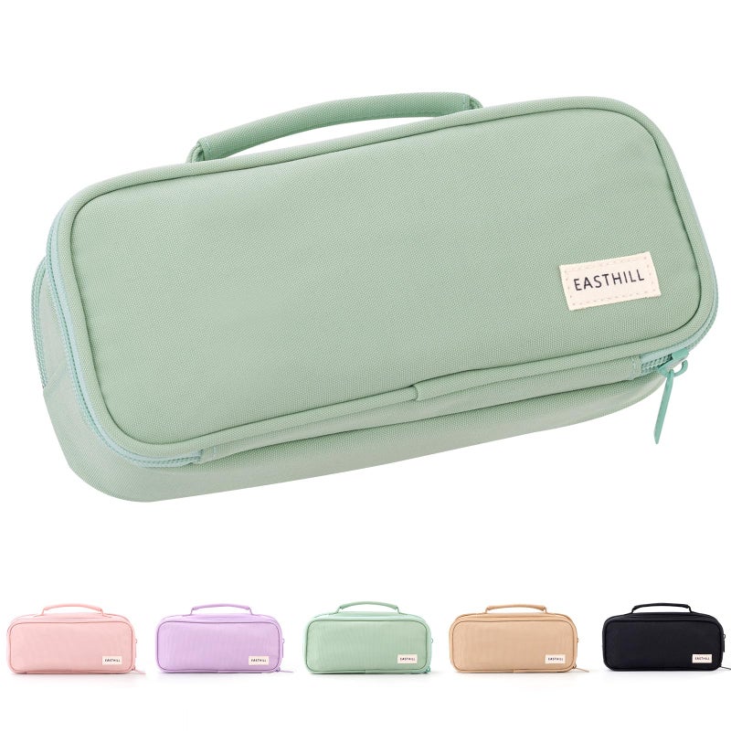 EASTHILL Large Capacity Pencil Case Pen Pouch Organizer Canvas Pencil Bag with Handle School Supplies for Teen GirlsGreen