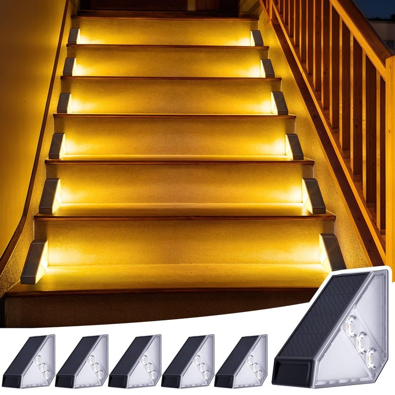 JSOT Solar Step Stair Lights Outdoor Yard Decor 6 Pack IP65 Waterproof Deck Lighting for Outside Solar Powered Solar Garden Light Decor for Fence Backyard Front Porch Step Balcony Wall and Patio