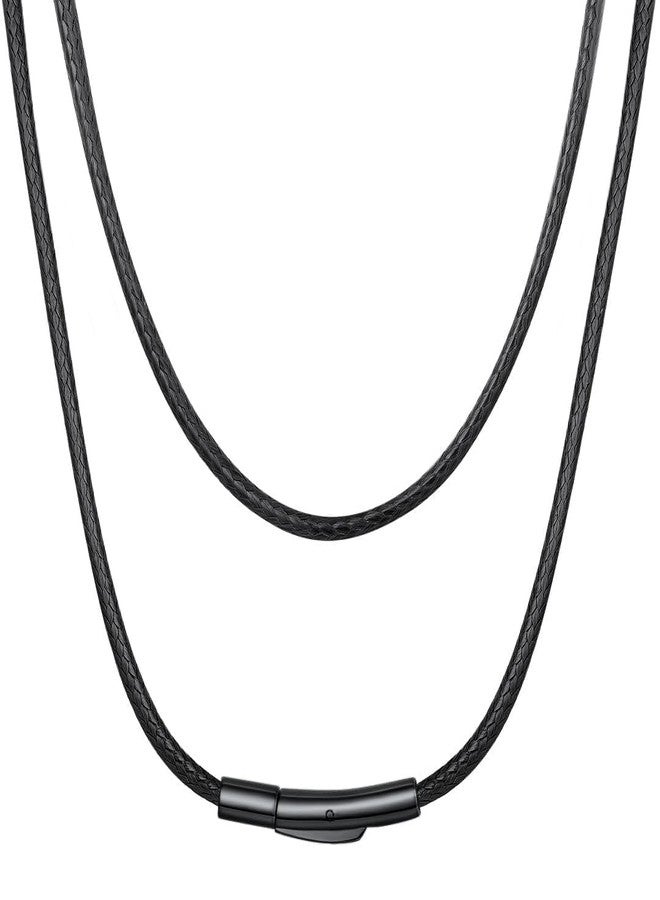 ChainsHouse Durable Leather Cord Necklace for Man, Black 2MM Wax Rope String Neck Chains Jewelry for Women with Black Clasp 20" - Image 1