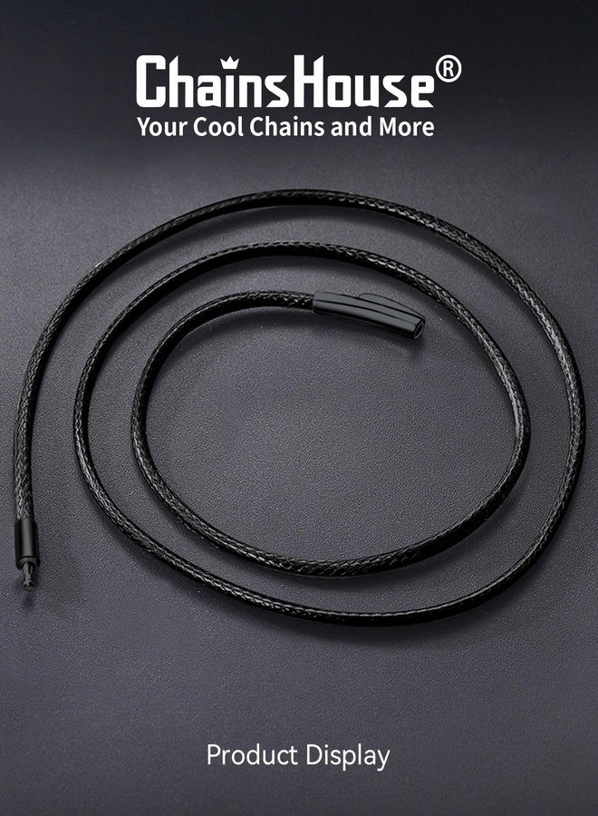 ChainsHouse Durable Leather Cord Necklace for Man, Black 2MM Wax Rope String Neck Chains Jewelry for Women with Black Clasp 20" - Image 3