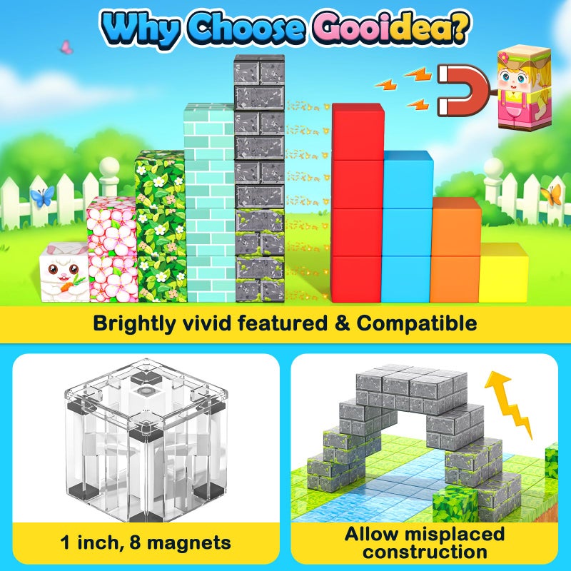 Gooidea 108Pcs Magnetic Blocks Kids Magnet Toys  Large 1 Inch Building Cubes With Puzzle Panel  Mine Magworld Easter Bunny Garden Building Crafts  Sensory Learning Toys Gift For 3+ Year Old Boys Girls - Image 3