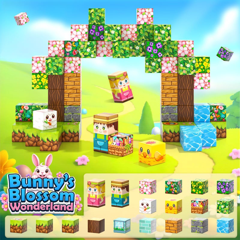 Gooidea 108Pcs Magnetic Blocks Kids Magnet Toys  Large 1 Inch Building Cubes With Puzzle Panel  Mine Magworld Easter Bunny Garden Building Crafts  Sensory Learning Toys Gift For 3+ Year Old Boys Girls - Image 5