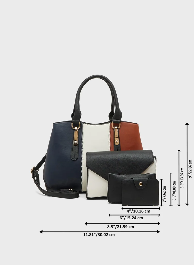 ELLA Black / Tan 4 In 1 Handbag Set With Tote, Crossbody, Pouch And Cardholder for Women | Best Price UAE
