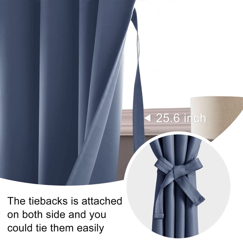 JIUZHEN Dusty Blue Blackout Curtains for Bedroom - Thermal Insulated Room Darkening Noise Reducing  52 x 84 Inch Length Curtains for Living Room  Set of 2 Panels with Tiebacks  Dusty Blue - Image 3