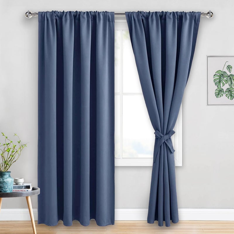 JIUZHEN Dusty Blue Blackout Curtains for Bedroom - Thermal Insulated Room Darkening Noise Reducing  52 x 84 Inch Length Curtains for Living Room  Set of 2 Panels with Tiebacks  Dusty Blue - Image 1