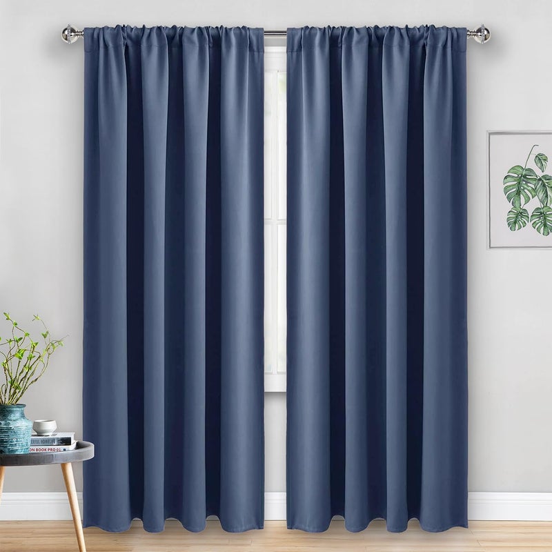 JIUZHEN Dusty Blue Blackout Curtains for Bedroom - Thermal Insulated Room Darkening Noise Reducing  52 x 84 Inch Length Curtains for Living Room  Set of 2 Panels with Tiebacks  Dusty Blue - Image 2