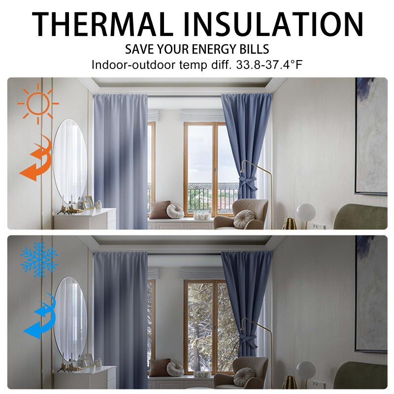 JIUZHEN Dusty Blue Blackout Curtains for Bedroom - Thermal Insulated Room Darkening Noise Reducing  52 x 84 Inch Length Curtains for Living Room  Set of 2 Panels with Tiebacks  Dusty Blue - Image 5