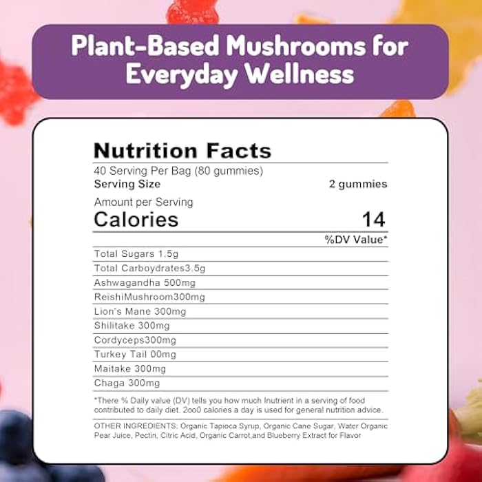 Kaachli 1000mg Ashwagandha & Mushroom Gummies, with 8-Mushroom Blend (Reishi, Lion's Mane, Cordyceps). Supports Focus, Energy and Cognitive Boost,for Adults, 160 Count. - Image 4