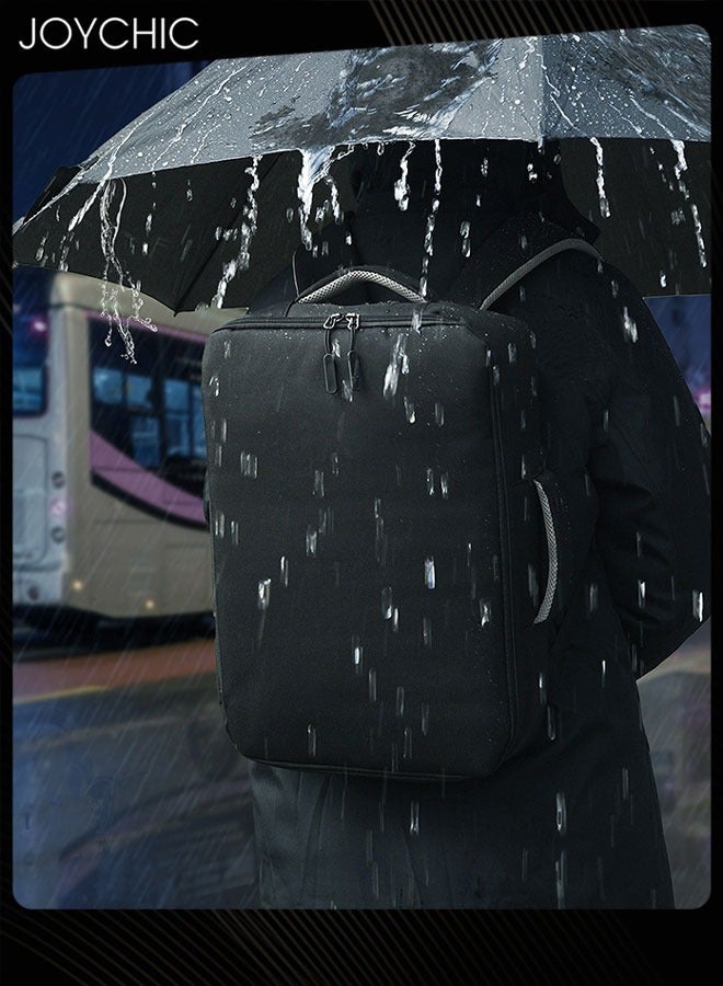 جوي شيك Solid Pattern Casual Waterproof Laptop Tote Bag Large Capacity Full Opening Backpack with USB Charging Port for Men School Office Work Travel Fit 15.6 inch Black - Image 2