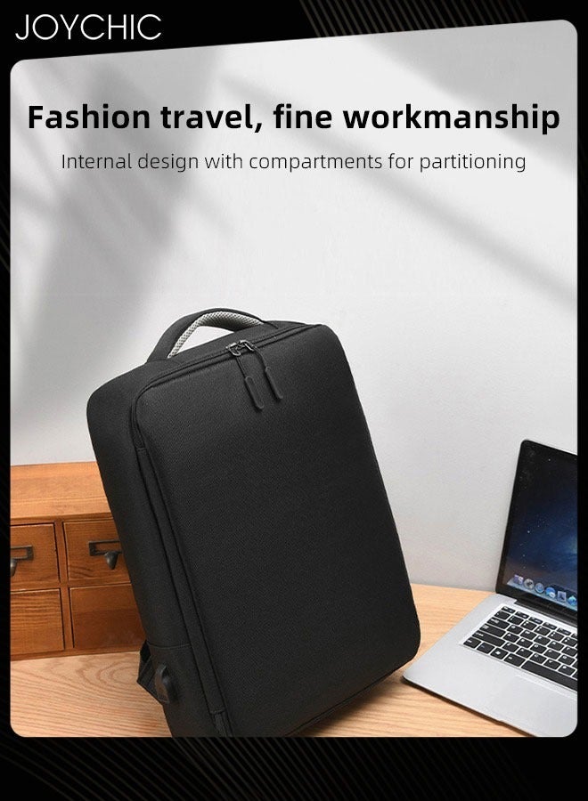 جوي شيك Solid Pattern Casual Waterproof Laptop Tote Bag Large Capacity Full Opening Backpack with USB Charging Port for Men School Office Work Travel Fit 15.6 inch Black - Image 3