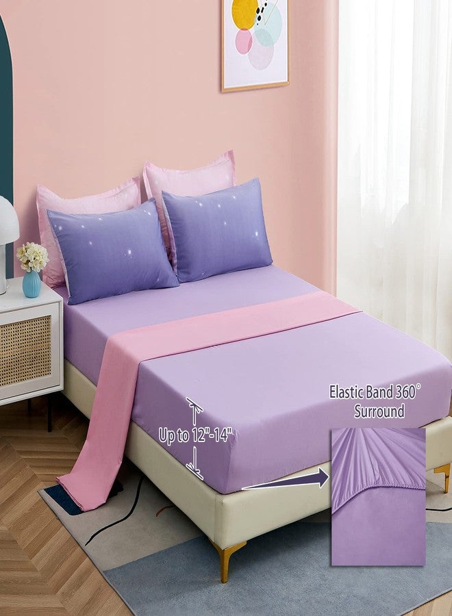 Dinjoy Girls Comforter Set Full Size Colorful Ombre Pink Purple Rainbow Bedding Set Bed in A Bag for Kid Teen Girls 7 Pieces (1 Comforter, 1 Flat Sheet, 1 Fitted Sheet, 2 Pillow Shams, 2 Pillowcases) - Image 4