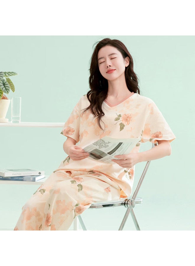 Fentengcare Women's Summer V-neck Printed Cotton Soft Pajama Set, Wearable Homewear, Gift For Girls - Image 4