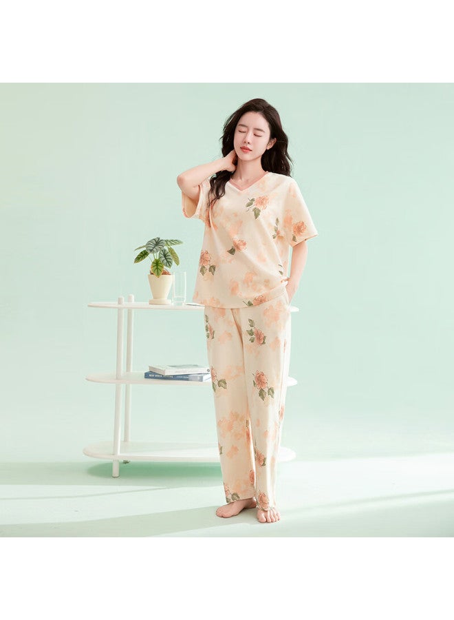 Fentengcare Women's Summer V-neck Printed Cotton Soft Pajama Set, Wearable Homewear, Gift For Girls - Image 2