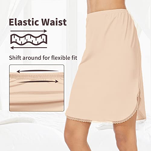 MANCYFIT Half Slips for Women Underskirt Short Mini Skirt with Floral Lace Trim (Lace Trim Nude, Small (US 4-6)) - Image 2