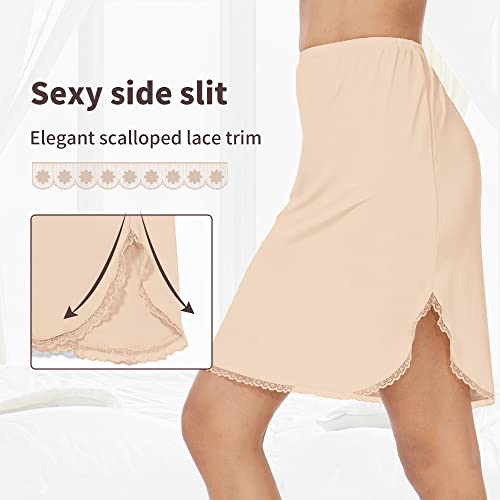 MANCYFIT Half Slips for Women Underskirt Short Mini Skirt with Floral Lace Trim (Lace Trim Nude, Small (US 4-6)) - Image 3