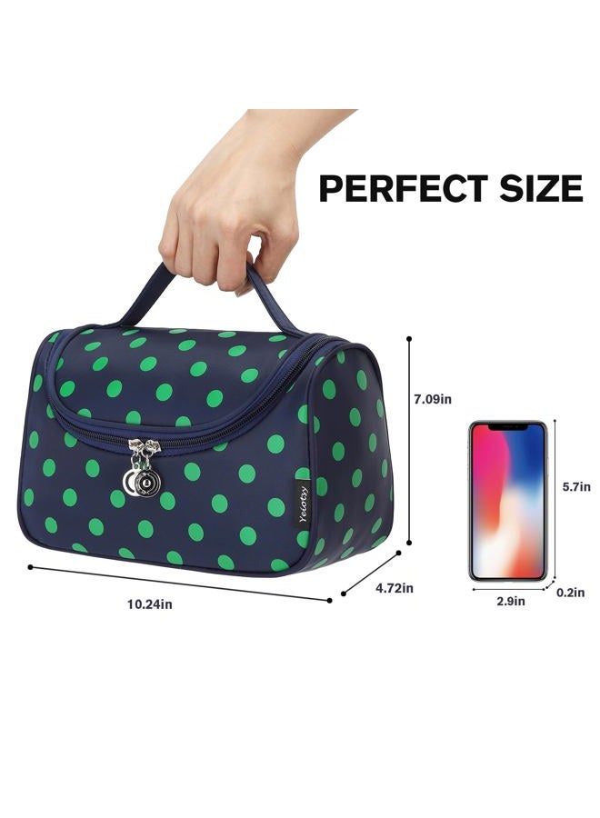 Yeiotsy Travel Cosmetic Bag Portable, Polka Dots Cute Toiletry Organizer Travel Makeup Bag for Women (Navy Blue) - Image 3