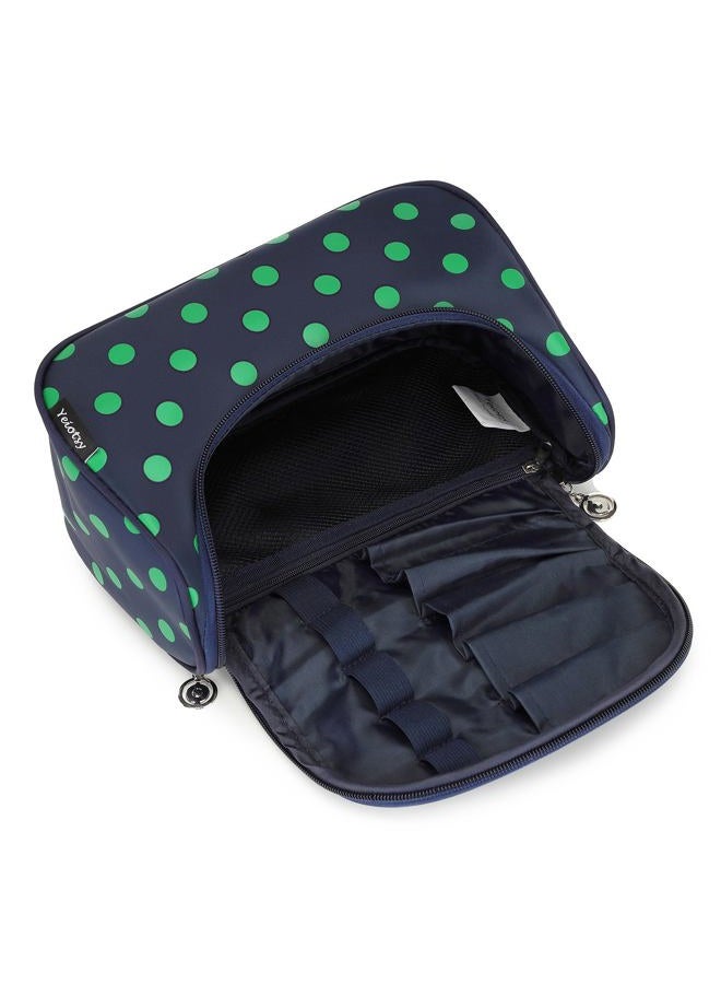 Yeiotsy Travel Cosmetic Bag Portable, Polka Dots Cute Toiletry Organizer Travel Makeup Bag for Women (Navy Blue) - Image 4
