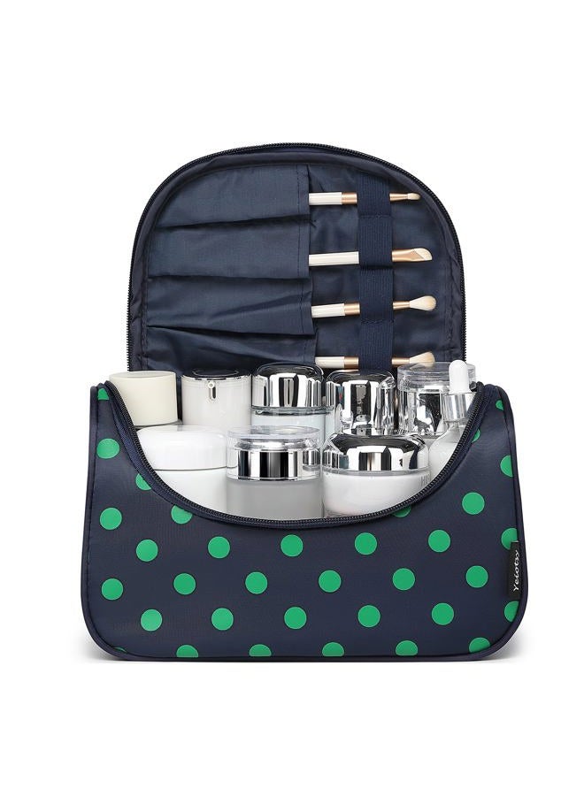 Yeiotsy Travel Cosmetic Bag Portable, Polka Dots Cute Toiletry Organizer Travel Makeup Bag for Women (Navy Blue) - Image 2