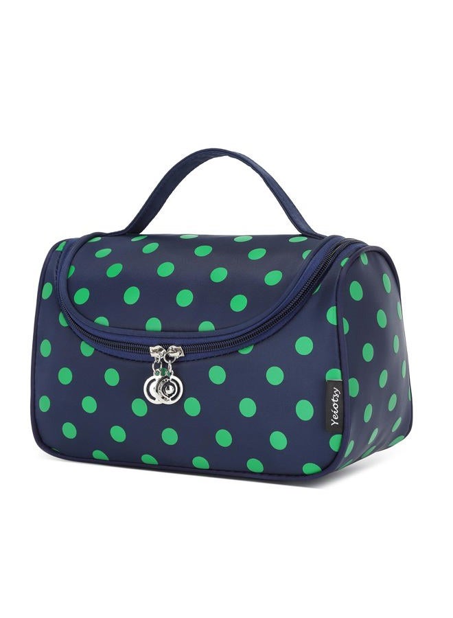 Yeiotsy Travel Cosmetic Bag Portable, Polka Dots Cute Toiletry Organizer Travel Makeup Bag for Women (Navy Blue) - Image 1
