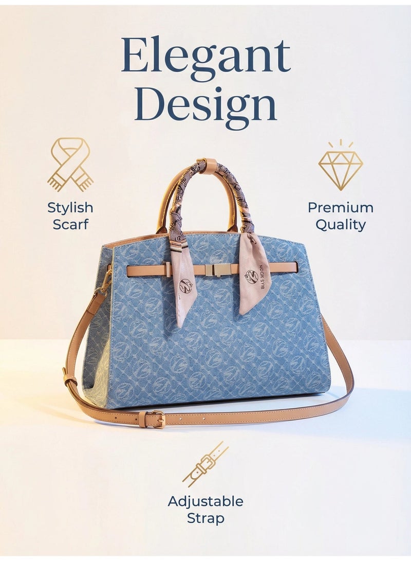 BLLE ROWN Bags for Ladies Women Shoulder Tote Bag Large Capacity Lightweight Travel Work Shopper Handbag Blue - Image 2