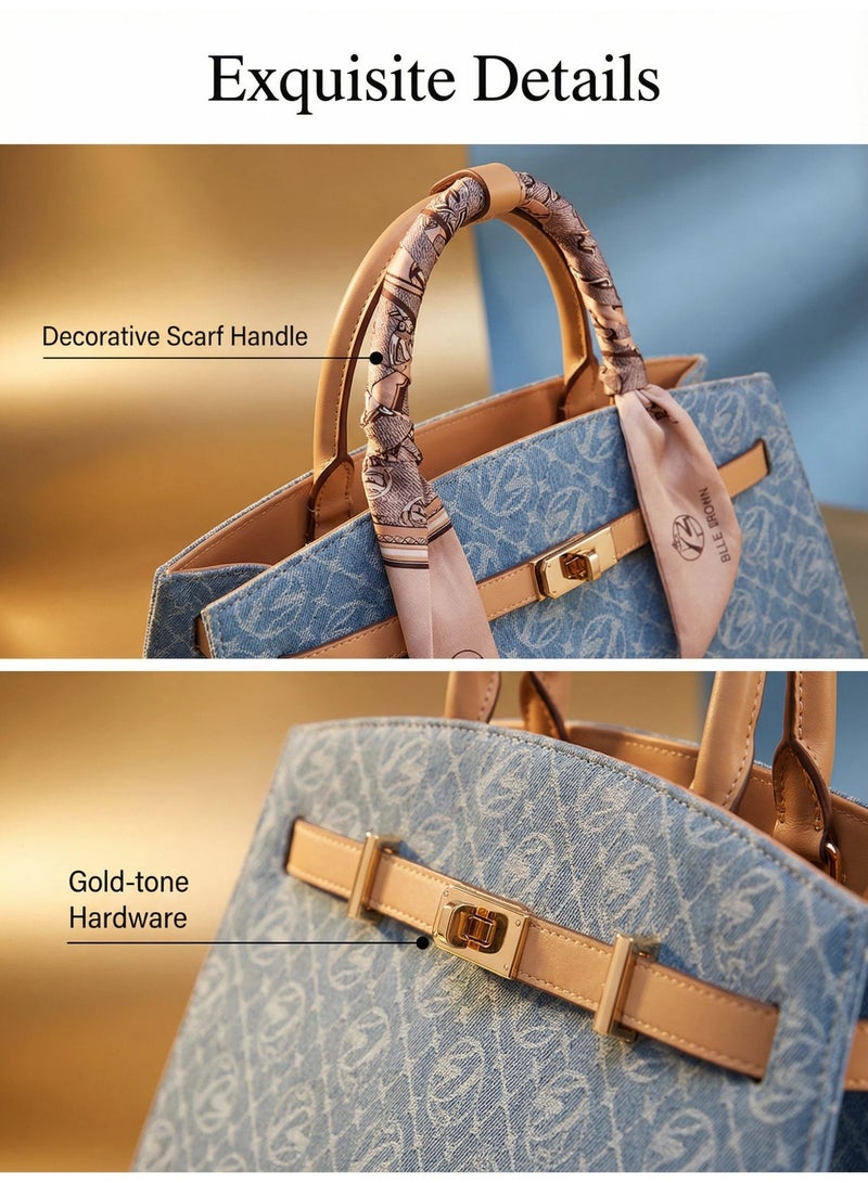 BLLE ROWN Bags for Ladies Women Shoulder Tote Bag Large Capacity Lightweight Travel Work Shopper Handbag Blue - Image 3