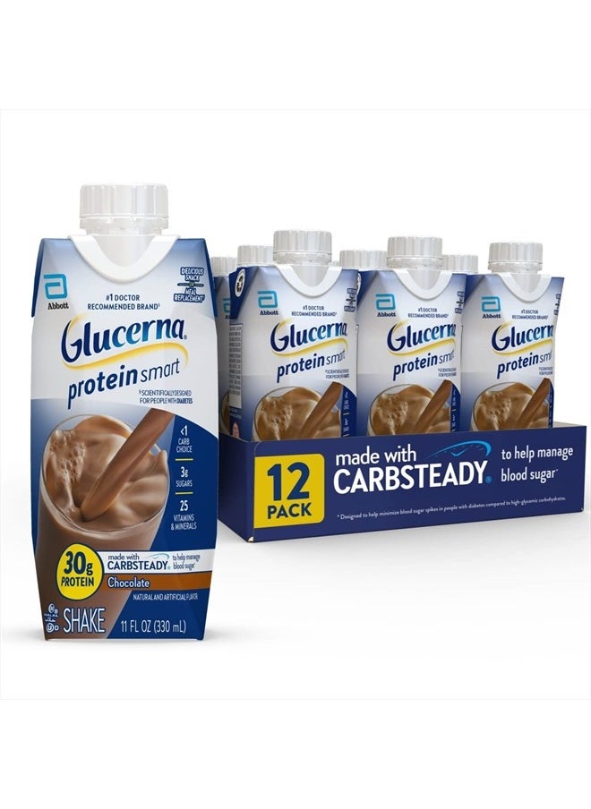 Glucerna - Protein Smart Nutritional Shake, Diabetic Protein Drink, Blood Sugar Management, 30g Protein, 150 Calories, Chocolate, 11-fl-oz Carton, 12 Count - Image 1