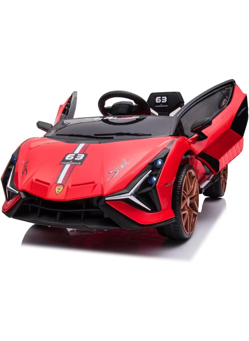 GOLD MANTIS 12V Electric Ride-On Car for Kids | Lamborghini Style Car with LED Lights, Music, Swing Mode, App Control, Double Doors (Red)  - Image 1