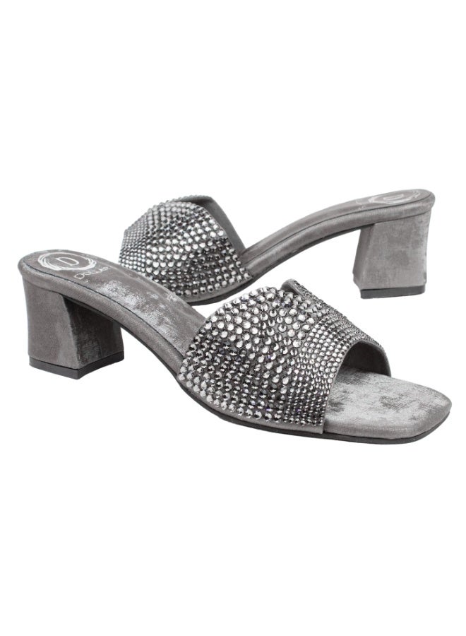 Dollar's Fashion Amina Women Heels, Synthetic Leather Block Heel Sandals, Embellished Upper Slip On Design, Dressy Party Heels for Women, Occasion Footwear - Image 1