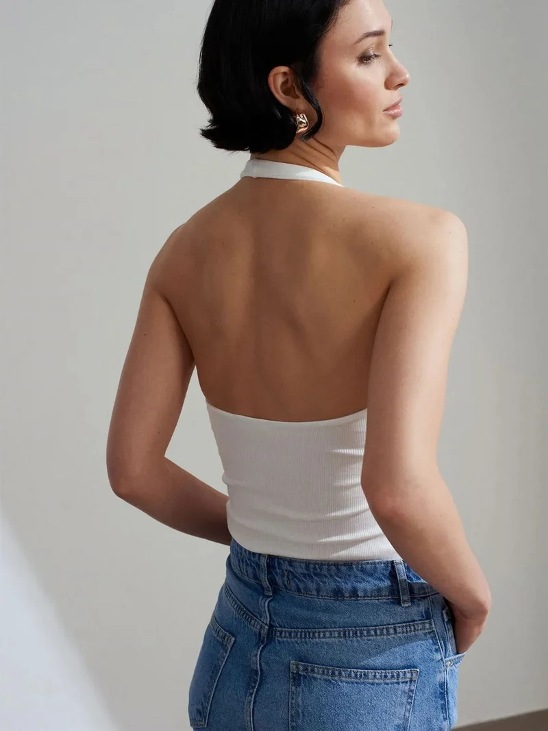 ديلفين Dilvin Ribbed Halterneck Sleeveless Blouse