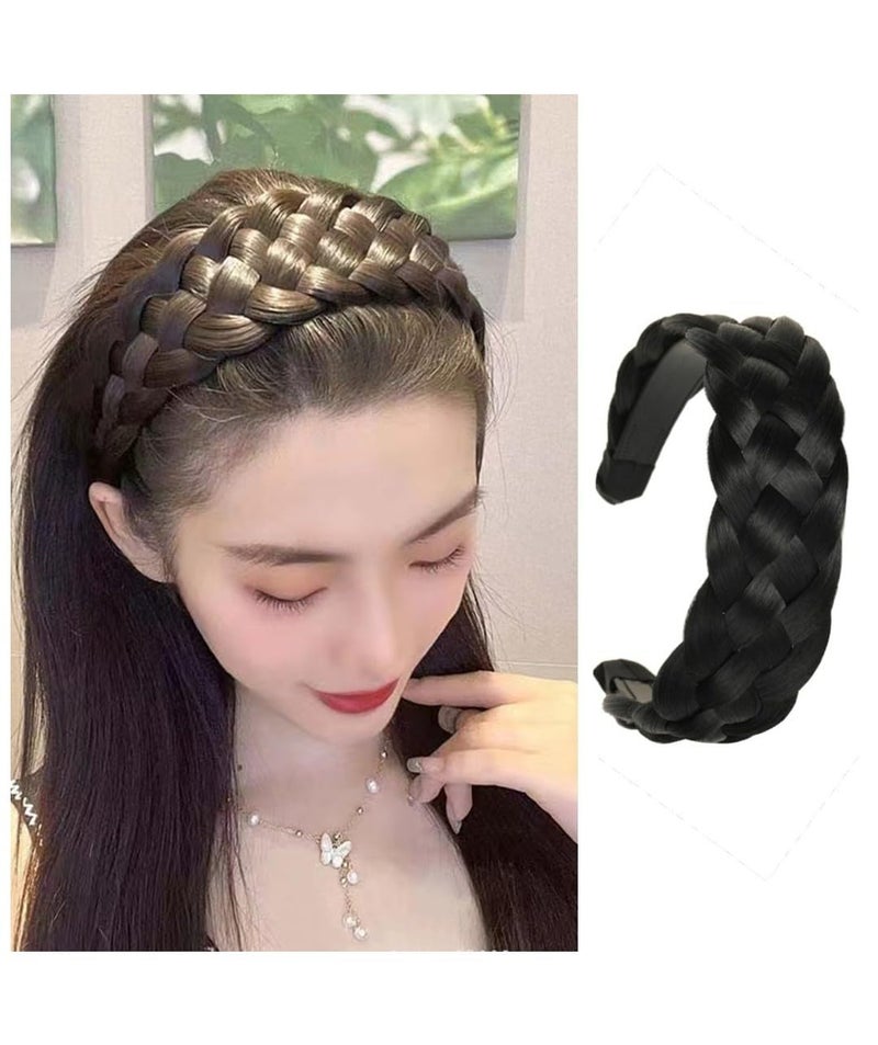 Samyak Synthetic Hair Braided Hair Band 4 Plaited Headband For Women & Girls Fashion Hair Accessory (Black) - Image 1