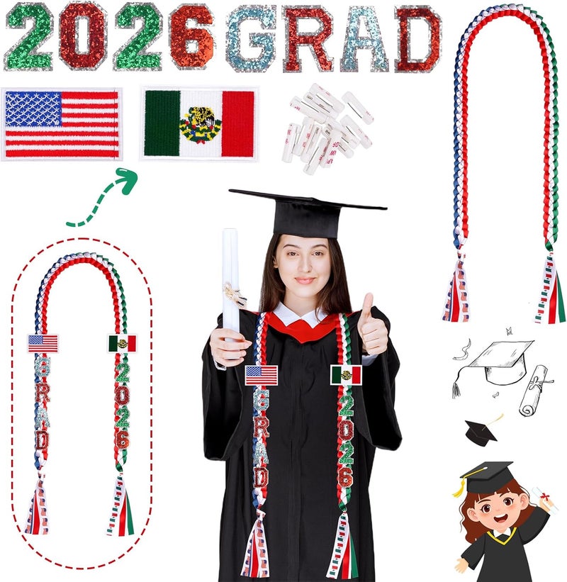 JIZWPOOM Class of Graduation Leis 2025, red green white - Image 1