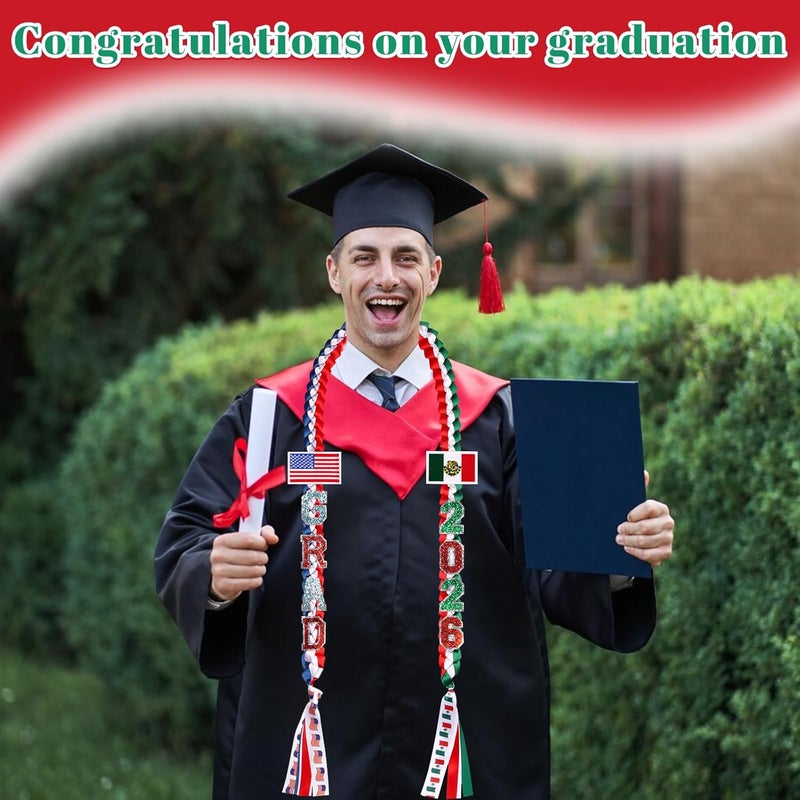 JIZWPOOM Class of Graduation Leis 2025, red green white - Image 2