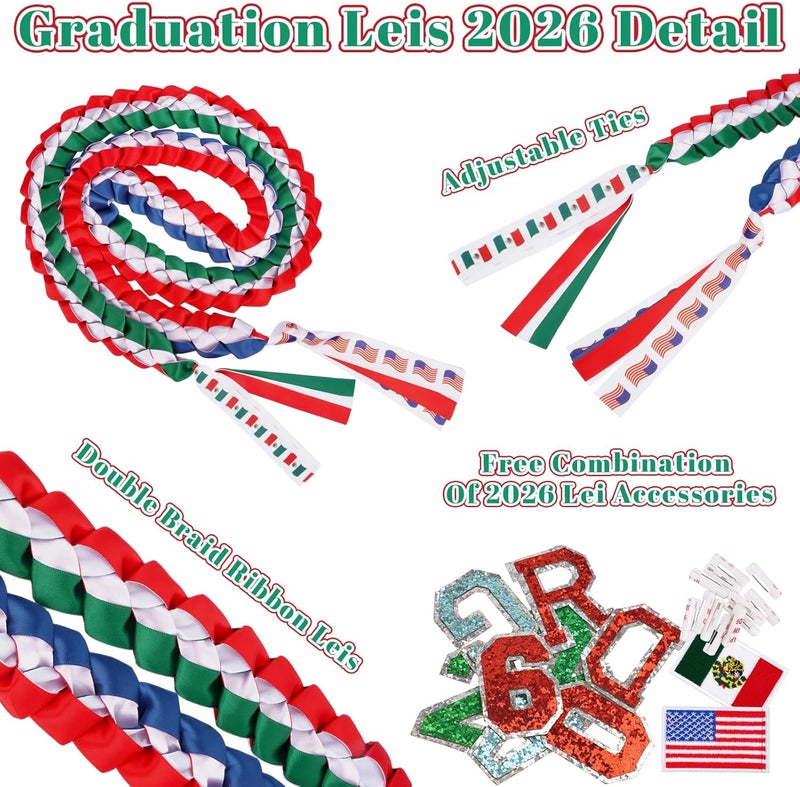 JIZWPOOM Class of Graduation Leis 2025, red green white - Image 4