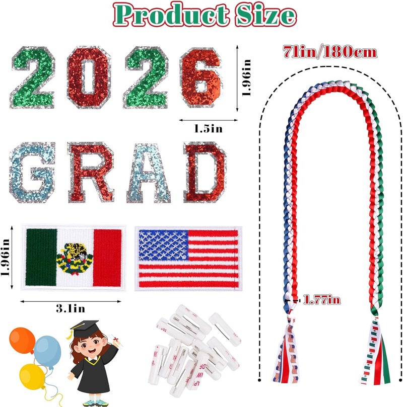 JIZWPOOM Class of Graduation Leis 2025, red green white - Image 5