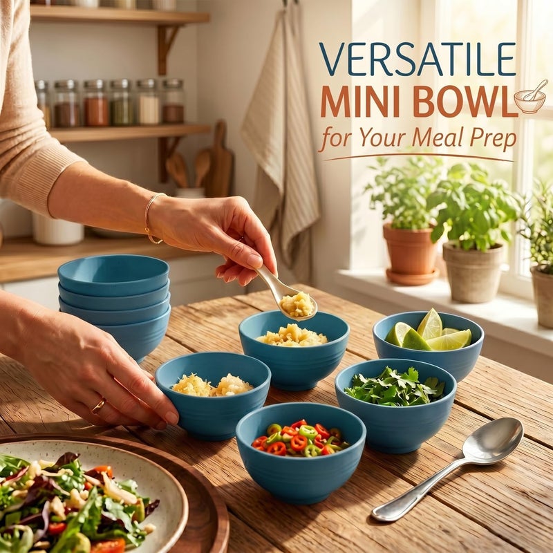 BUSOKIP Small Plastic Bowls 10oz, Unbreakable Wheat Straw Bowls Sets of 8, Microwave & Dishwasher Safe Breakfast Bowls for Dessert, Snack, Side Dish, Fruit, Kitchen Bowls for Camping, RV, Party - Blue - Image 5
