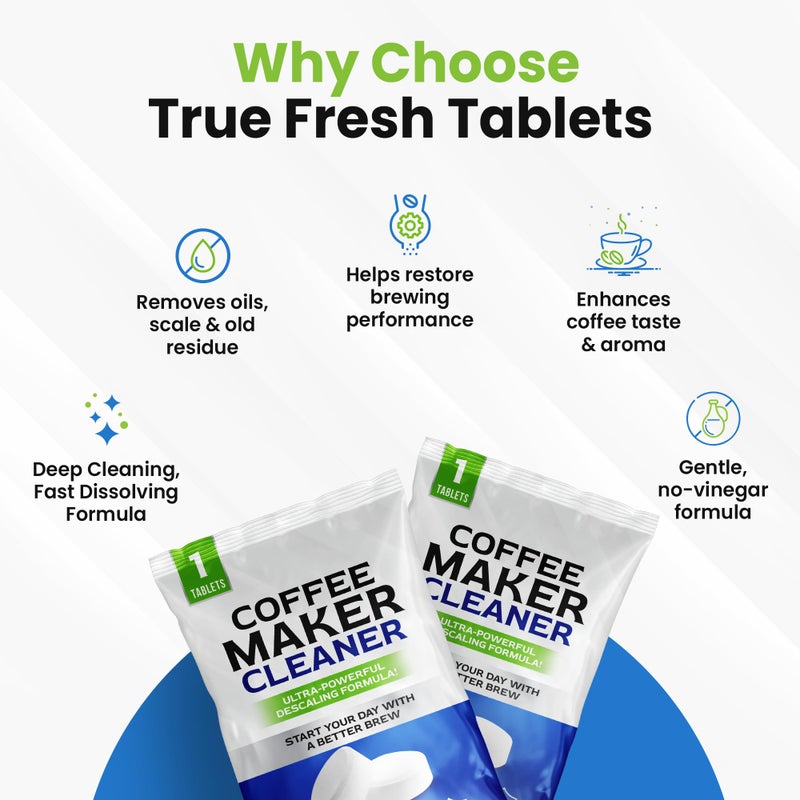 True Fresh Coffee Machine Cleaner & Descaler Tablets 25 Pack - Removes Limescale & Oils, Compatible with Keurig, Nespresso, Breville, Delonghi, Miele - for Espresso & Drip Makers, 1 Year Supply - Image 2